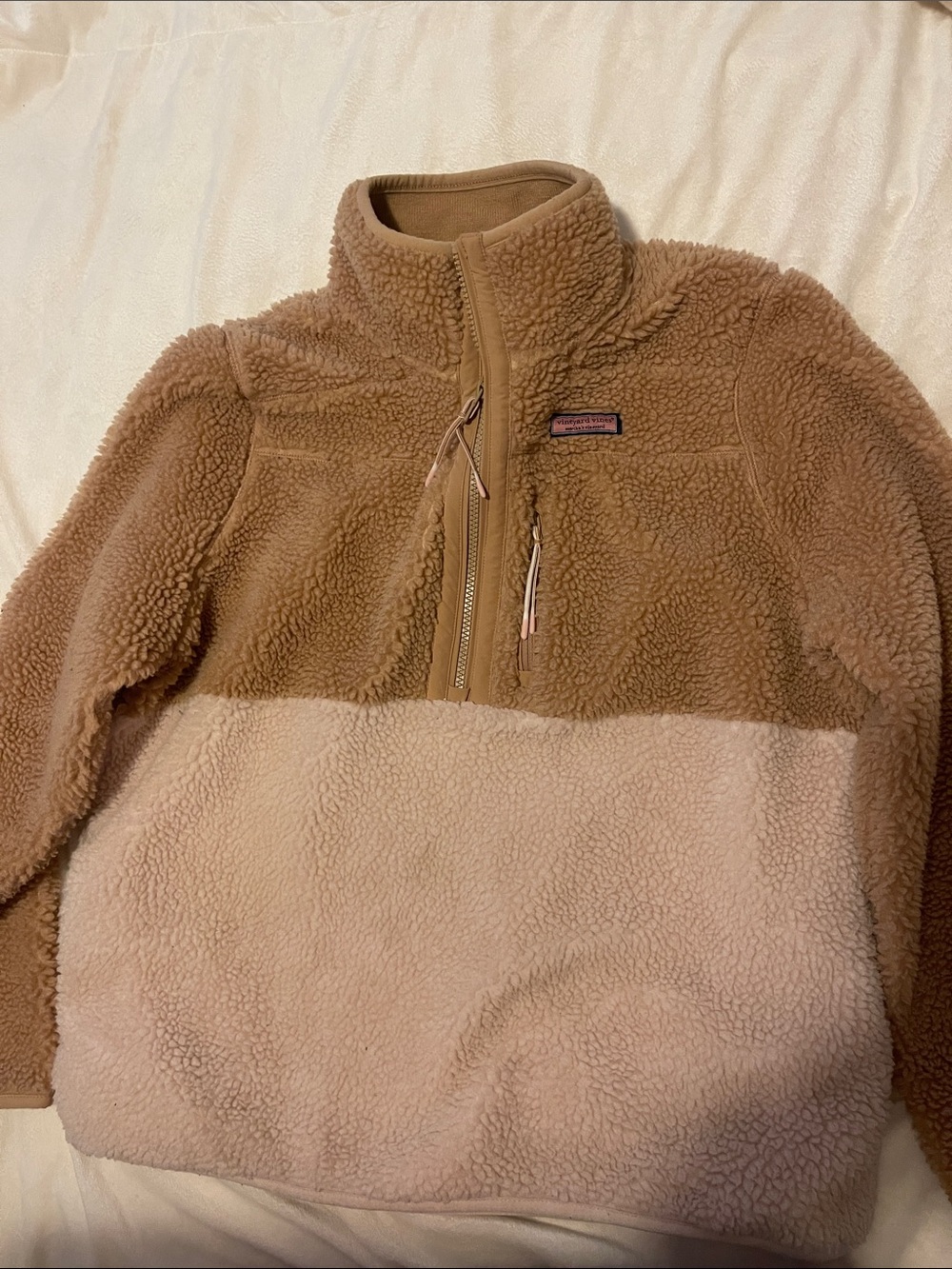 Vineyard Vines Sherpa Pullover Jacket Men’s M tan cream